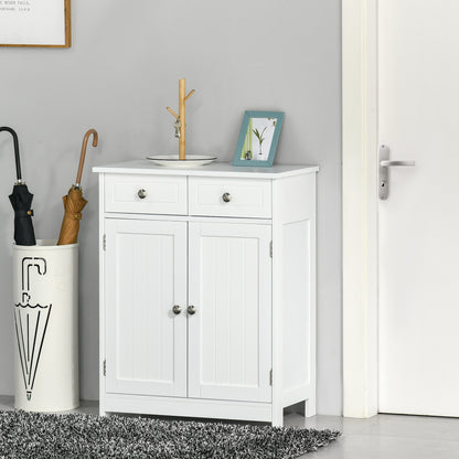 Bathroom Storage Cabinet Bathroom Cabinet with 2 Drawers 2 Doors and Adjustable Shelf Modern Style for Shower Bedroom 60x30x75 cm White