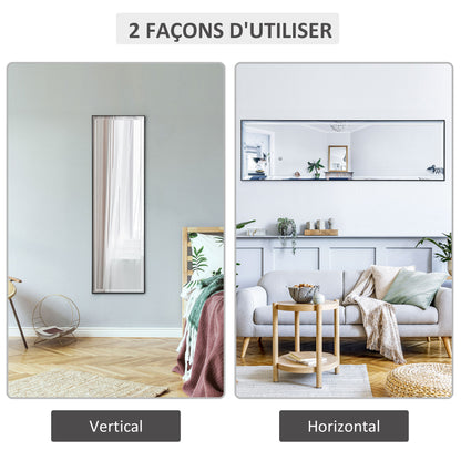 Wall Mirror 120L x 35W cm - Shatterproof Safety Film, Included Attaching System - Black Aluminum Alloy Frame