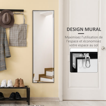 Wall Mirror 120L x 35W cm - Shatterproof Safety Film, Included Attaching System - Black Aluminum Alloy Frame