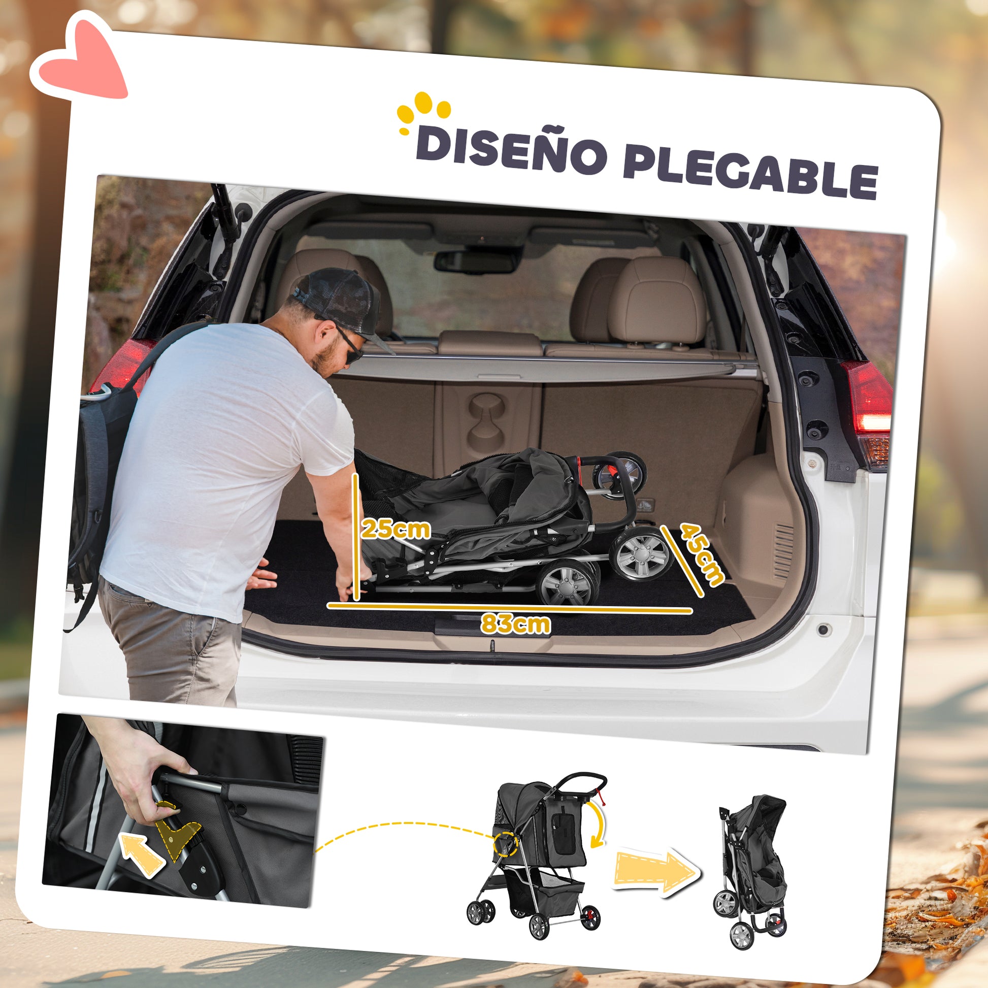 Foldable Dog Stroller Pet Carrier Stroller for Small Dogs with Adjustable Canopy, Bottom Basket, Mesh Windows, Cup Holders, and Wheels Capacity 15 kg 75x45x97 cm Dark Gray