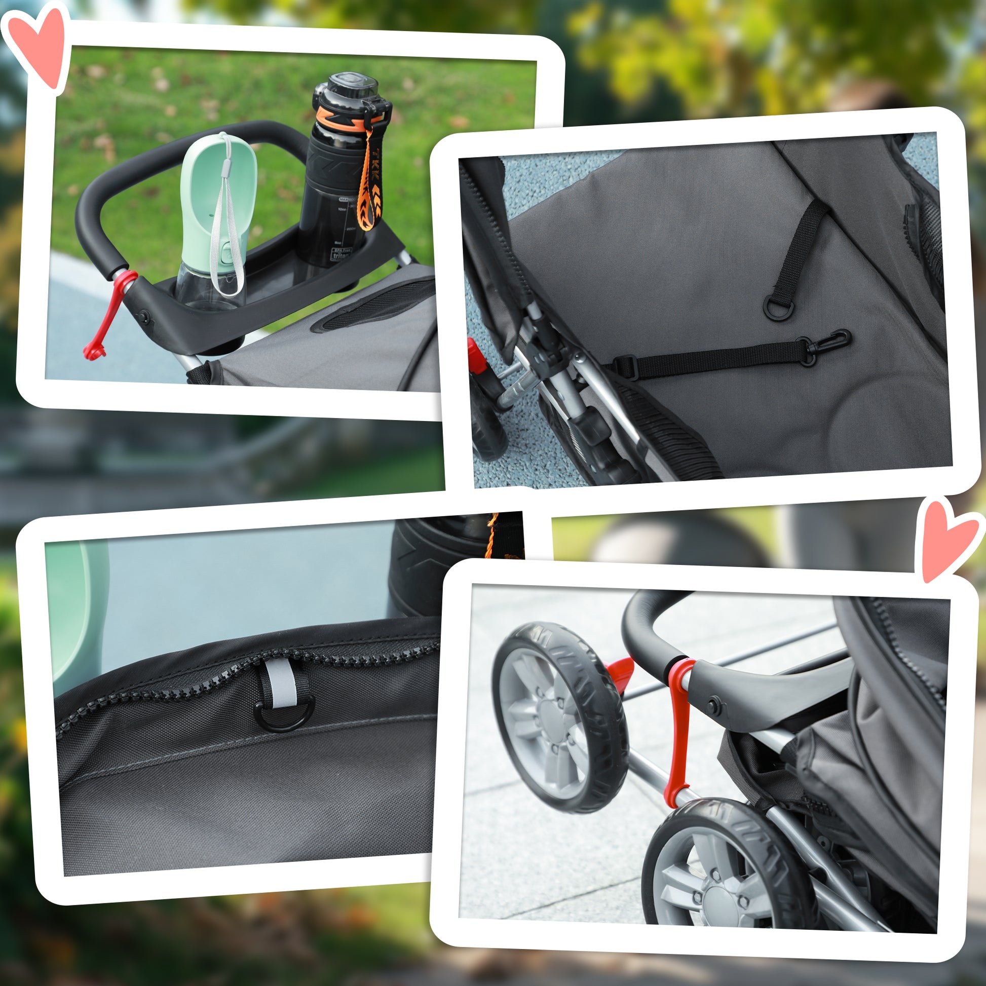 Foldable Dog Stroller Pet Carrier Stroller for Small Dogs with Adjustable Canopy, Bottom Basket, Mesh Windows, Cup Holders, and Wheels Capacity 15 kg 75x45x97 cm Dark Gray