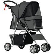 Foldable Dog Stroller Pet Carrier Stroller for Small Dogs with Adjustable Canopy, Bottom Basket, Mesh Windows, Cup Holders, and Wheels Capacity 15 kg 75x45x97 cm Dark Gray