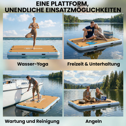 Inflatable Dock 8' x 6' (243 x 183 cm) — Floating Platform for 4–6 People with Non-Slip Deck, Removable Ladder, Pump & Carry Bag