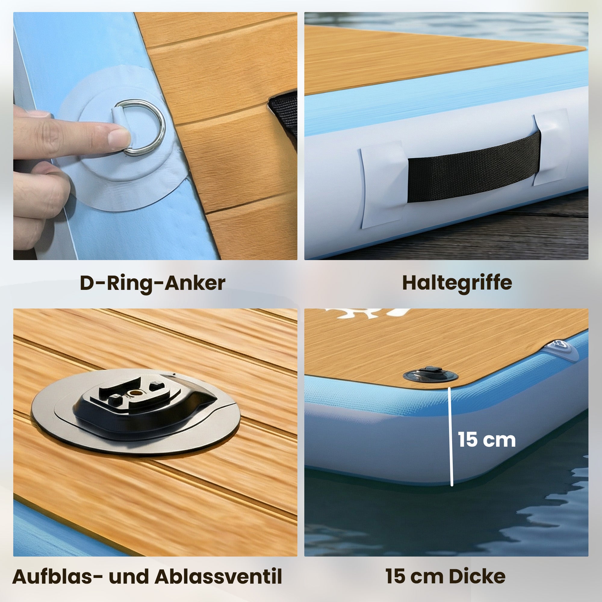 Inflatable Dock 8' x 6' (243 x 183 cm) — Floating Platform for 4–6 People with Non-Slip Deck, Removable Ladder, Pump & Carry Bag