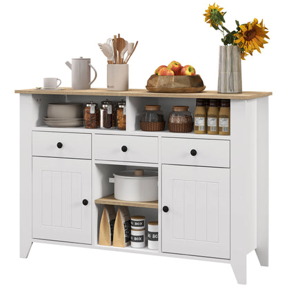 Kitchen Sideboard TV Stand for 50-Inch TVs with 3 Drawers 2 Doors 2 Open Shelves and 2 Adjustable Shelves Modern Style 120x38x81.5 cm White