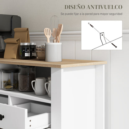 Kitchen Sideboard TV Stand for 50-Inch TVs with 3 Drawers 2 Doors 2 Open Shelves and 2 Adjustable Shelves Modern Style 120x38x81.5 cm White