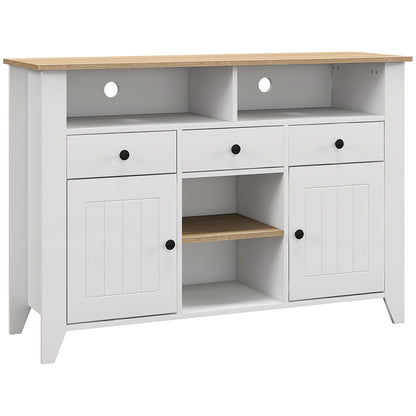 Kitchen Sideboard TV Stand for 50-Inch TVs with 3 Drawers 2 Doors 2 Open Shelves and 2 Adjustable Shelves Modern Style 120x38x81.5 cm White