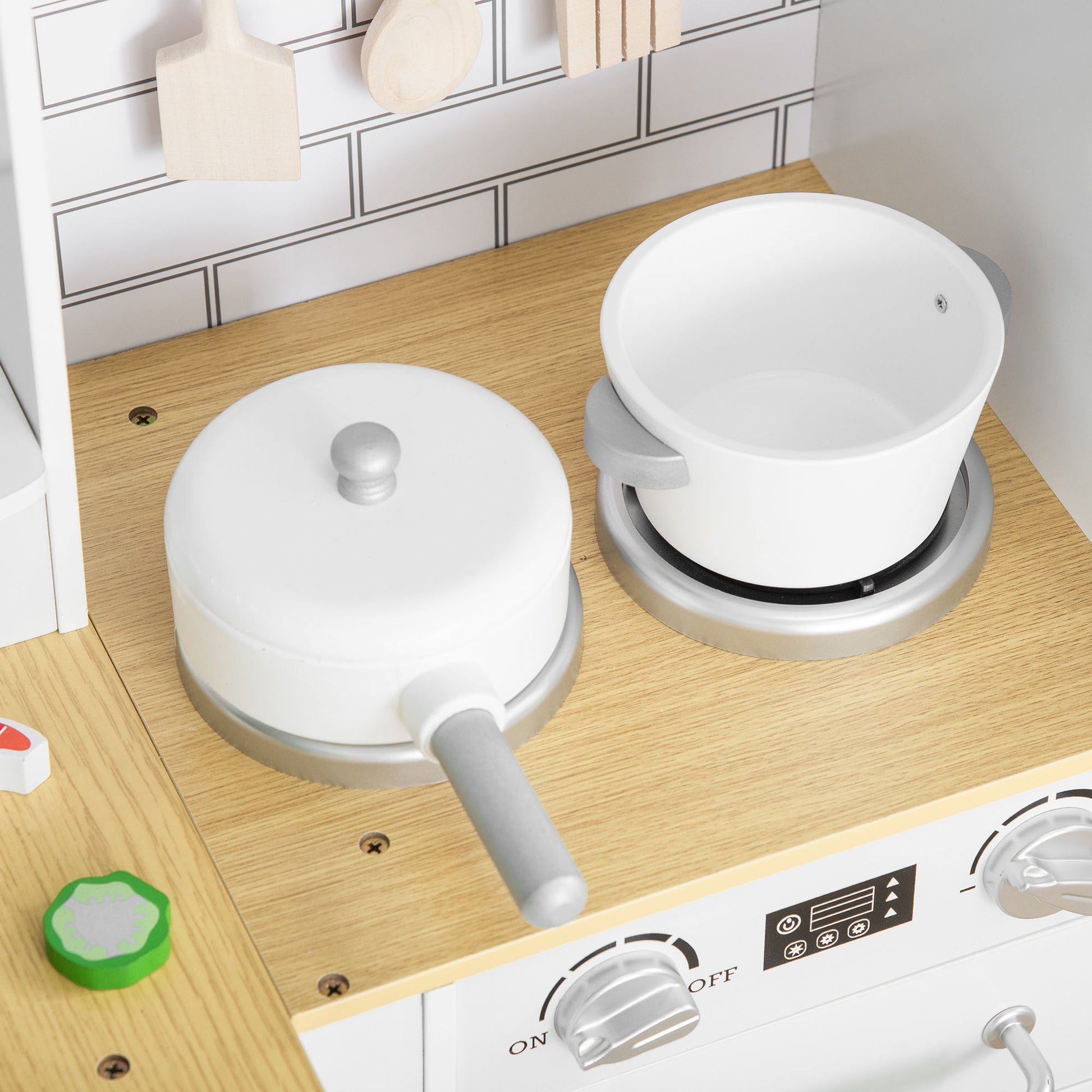 Wooden Play Kitchen for Kids 3+ Years with Sounds 14 Accessories Kids Kitchen with Phone Removable Sink Microwave and Faucet 82x65x87 cm White