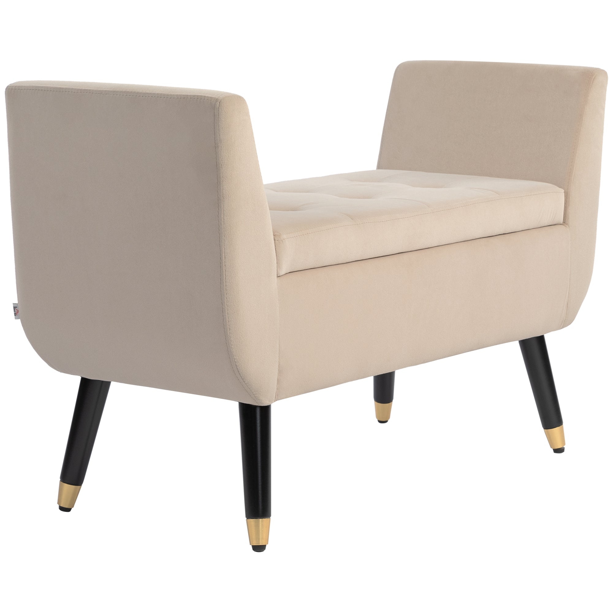Bench with Storage Armrests Upholstered Bench with Velvet Look, Storage Chest with Wooden Legs, Entryway Bench for Living Room Bedroom Hallway 107 x 42 x 65 cm, Beige