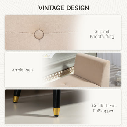 Bench with Storage Armrests Upholstered Bench with Velvet Look, Storage Chest with Wooden Legs, Entryway Bench for Living Room Bedroom Hallway 107 x 42 x 65 cm, Beige