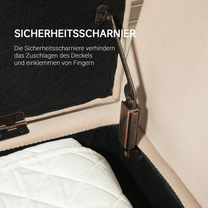 Bench with Storage Armrests Upholstered Bench with Velvet Look, Storage Chest with Wooden Legs, Entryway Bench for Living Room Bedroom Hallway 107 x 42 x 65 cm, Beige