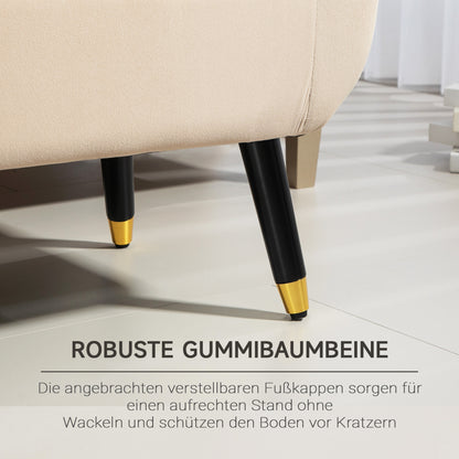 Bench with Storage Armrests Upholstered Bench with Velvet Look, Storage Chest with Wooden Legs, Entryway Bench for Living Room Bedroom Hallway 107 x 42 x 65 cm, Beige