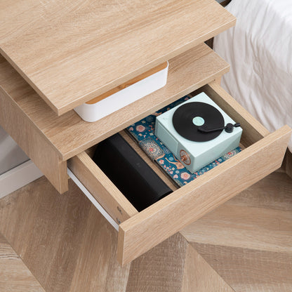 Set of 2 Floating Bedside Tables Hanging Nightstands with 1 Drawer and Open Shelf for Bedroom 35x32x22.5 cm Oak