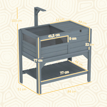 Turtle House Enclosure on Stand with Storage Shelf - Made of Fir Wood - Indoor and Outdoor - Dim. 103H x 84L x 51W cm Gray