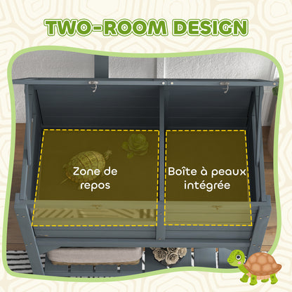 Turtle House Enclosure on Stand with Storage Shelf - Made of Fir Wood - Indoor and Outdoor - Dim. 103H x 84L x 51W cm Gray