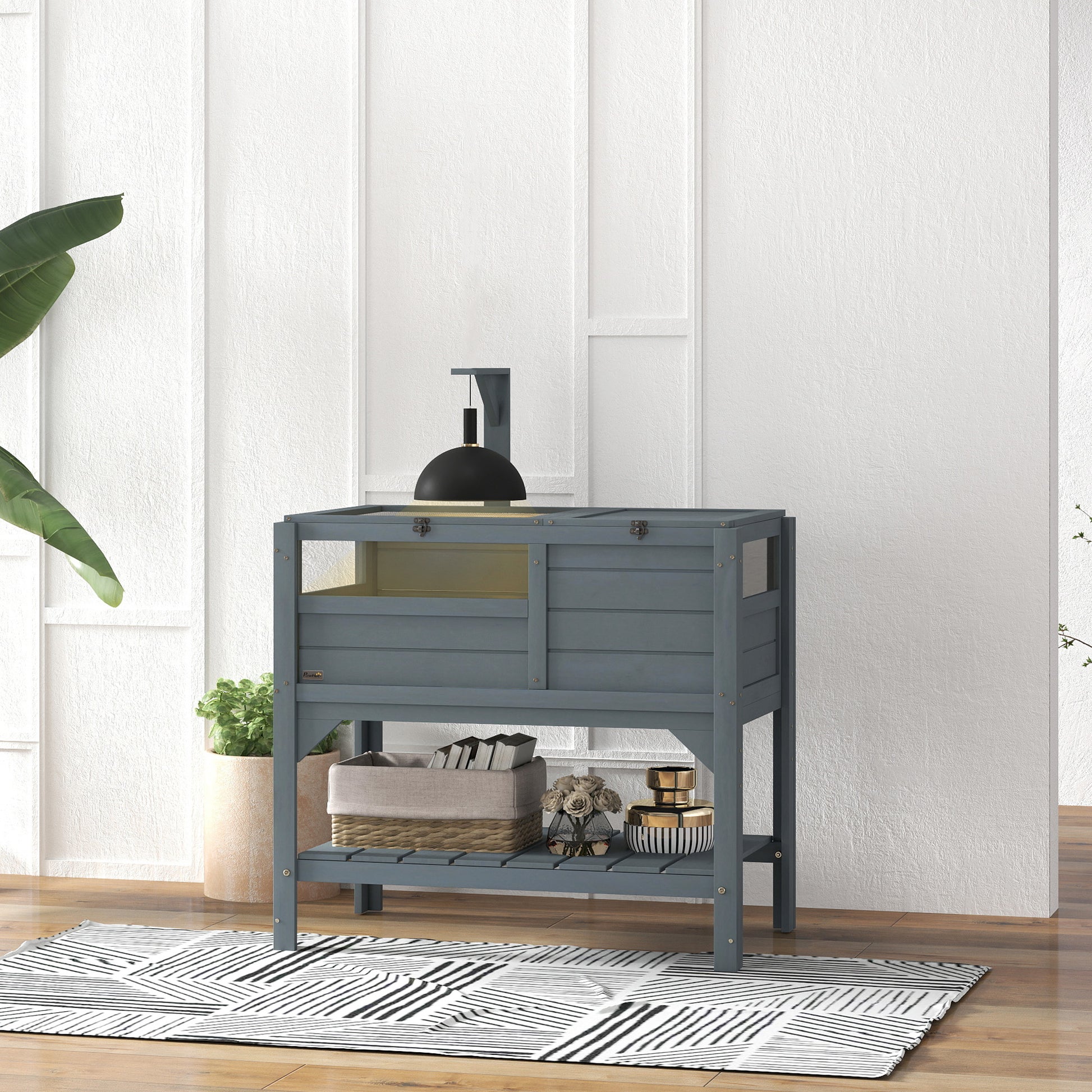 Turtle House Enclosure on Stand with Storage Shelf - Made of Fir Wood - Indoor and Outdoor - Dim. 103H x 84L x 51W cm Gray