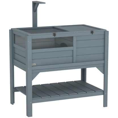 Turtle House Enclosure on Stand with Storage Shelf - Made of Fir Wood - Indoor and Outdoor - Dim. 103H x 84L x 51W cm Gray