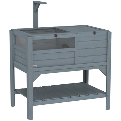 Turtle House Enclosure on Stand with Storage Shelf - Made of Fir Wood - Indoor and Outdoor - Dim. 103H x 84L x 51W cm Gray