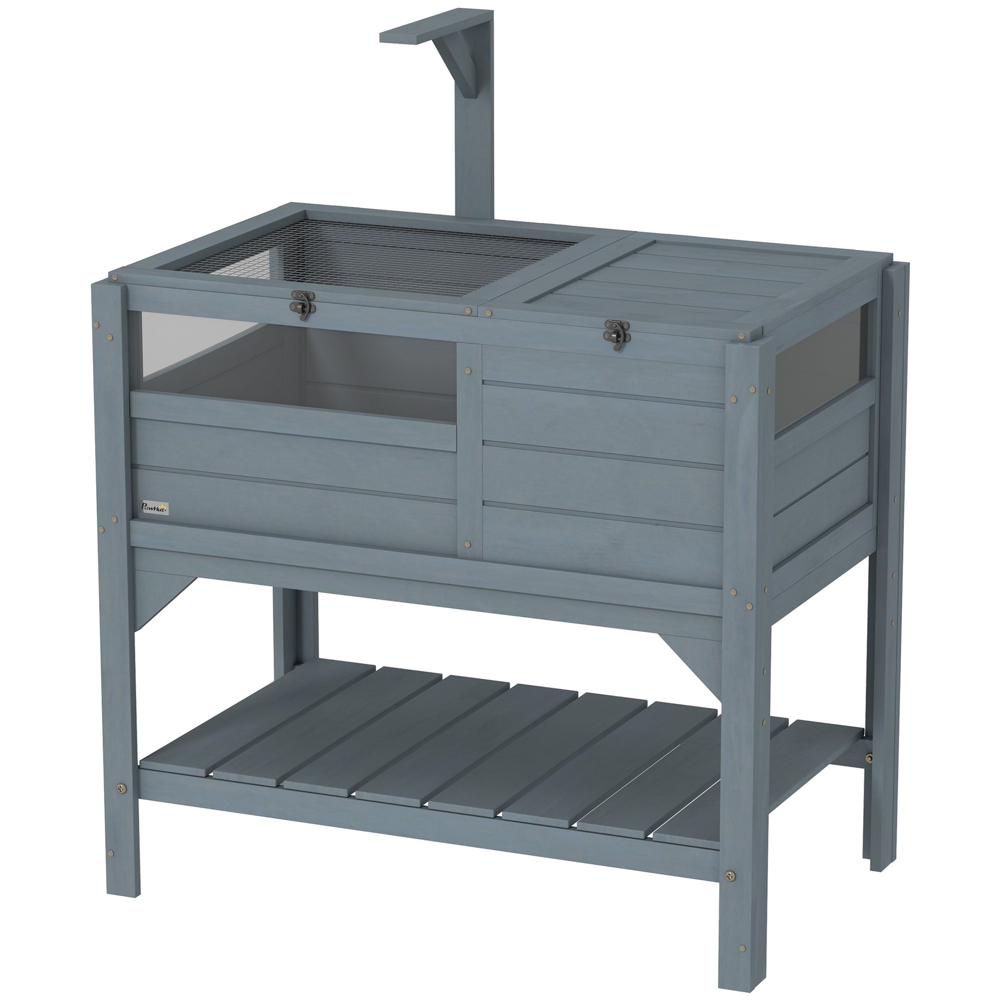 Turtle House Enclosure on Stand with Storage Shelf - Made of Fir Wood - Indoor and Outdoor - Dim. 103H x 84L x 51W cm Gray