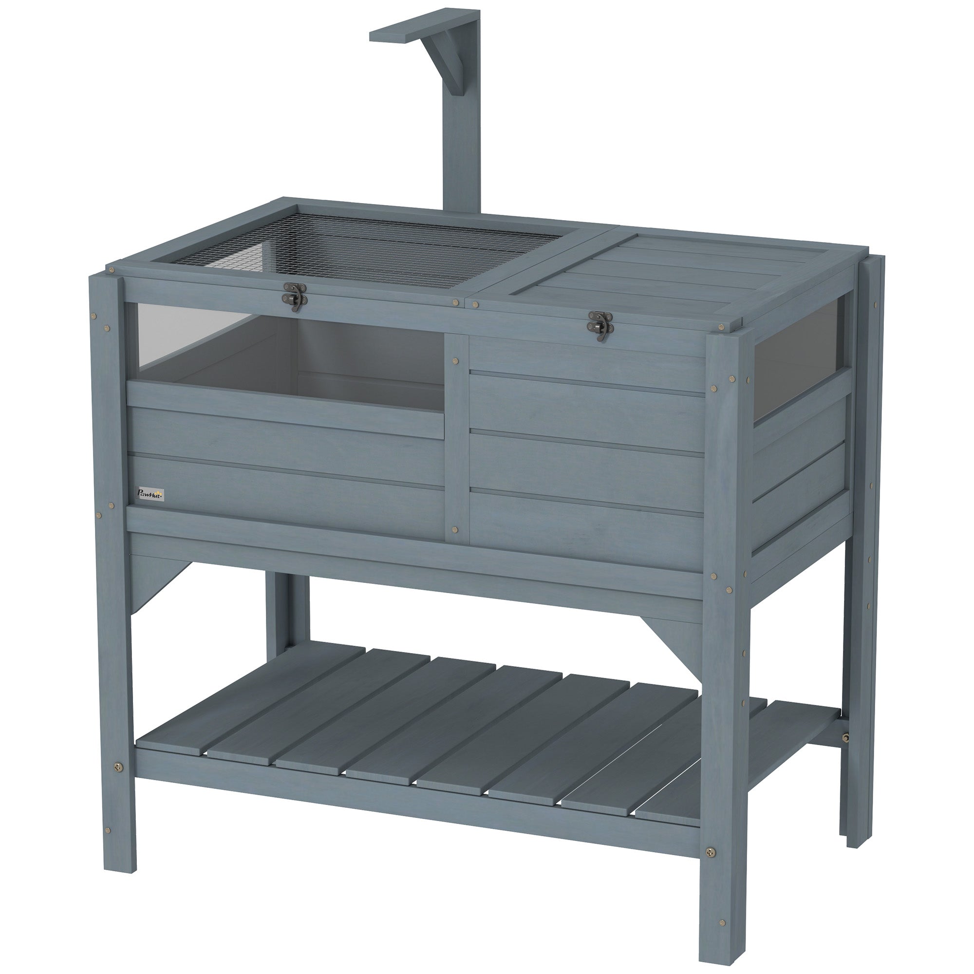 Turtle House Enclosure on Stand with Storage Shelf - Made of Fir Wood - Indoor and Outdoor - Dim. 103H x 84L x 51W cm Gray