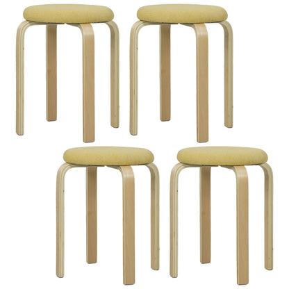 Set of 4 Stackable Round Kitchen Low Stools with Padded Seat for Dining Room Bedroom Office Living Room Yellow and Natural