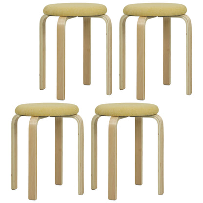 Set of 4 Stackable Round Kitchen Low Stools with Padded Seat for Dining Room Bedroom Office Living Room Yellow and Natural