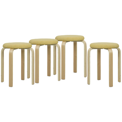 Set of 4 Stackable Round Kitchen Low Stools with Padded Seat for Dining Room Bedroom Office Living Room Yellow and Natural
