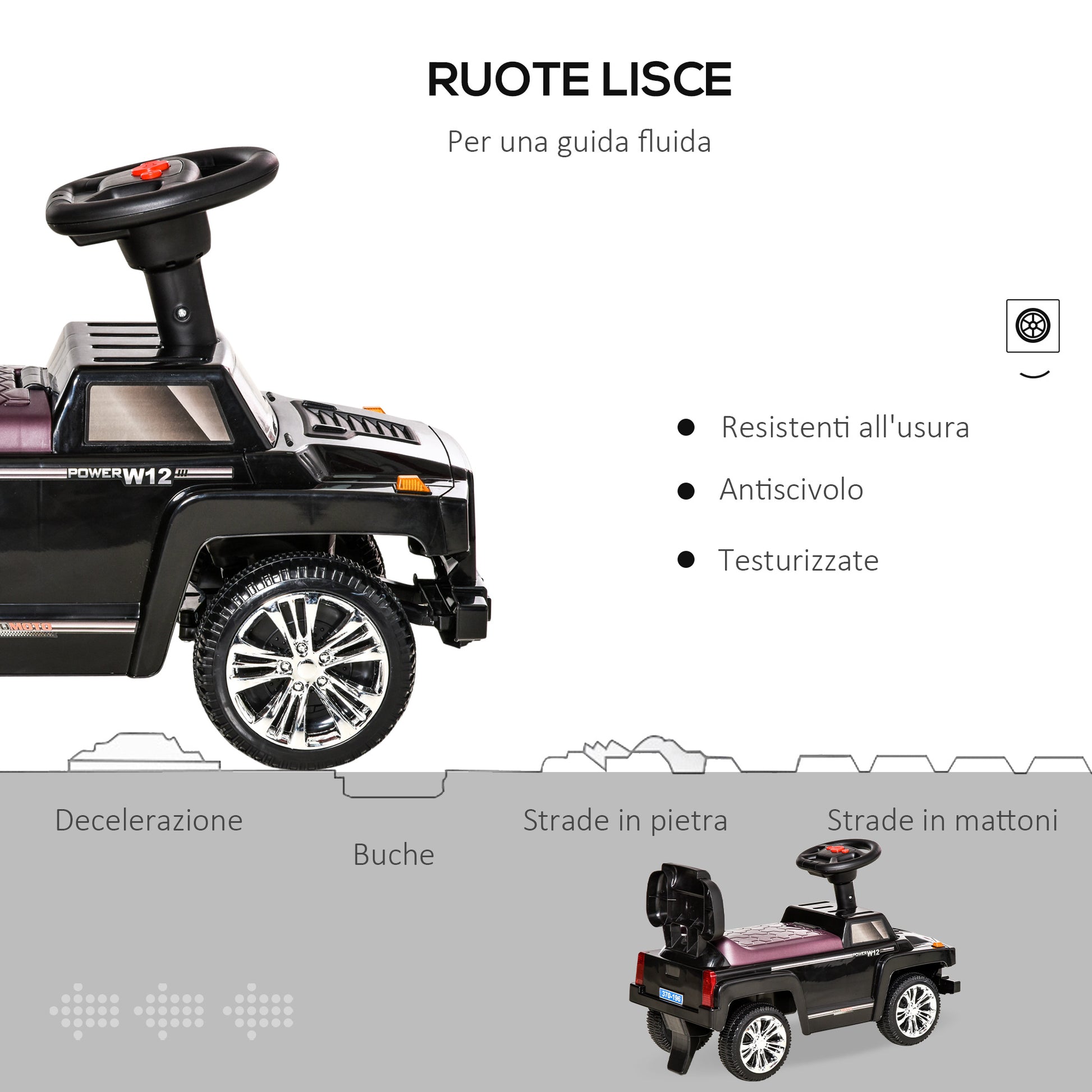 Off-Road Ride-On Toy Car for Children, Kids Car with Lights and Music, Age 18-36 Months, 68x30.5x41.5cm, Black