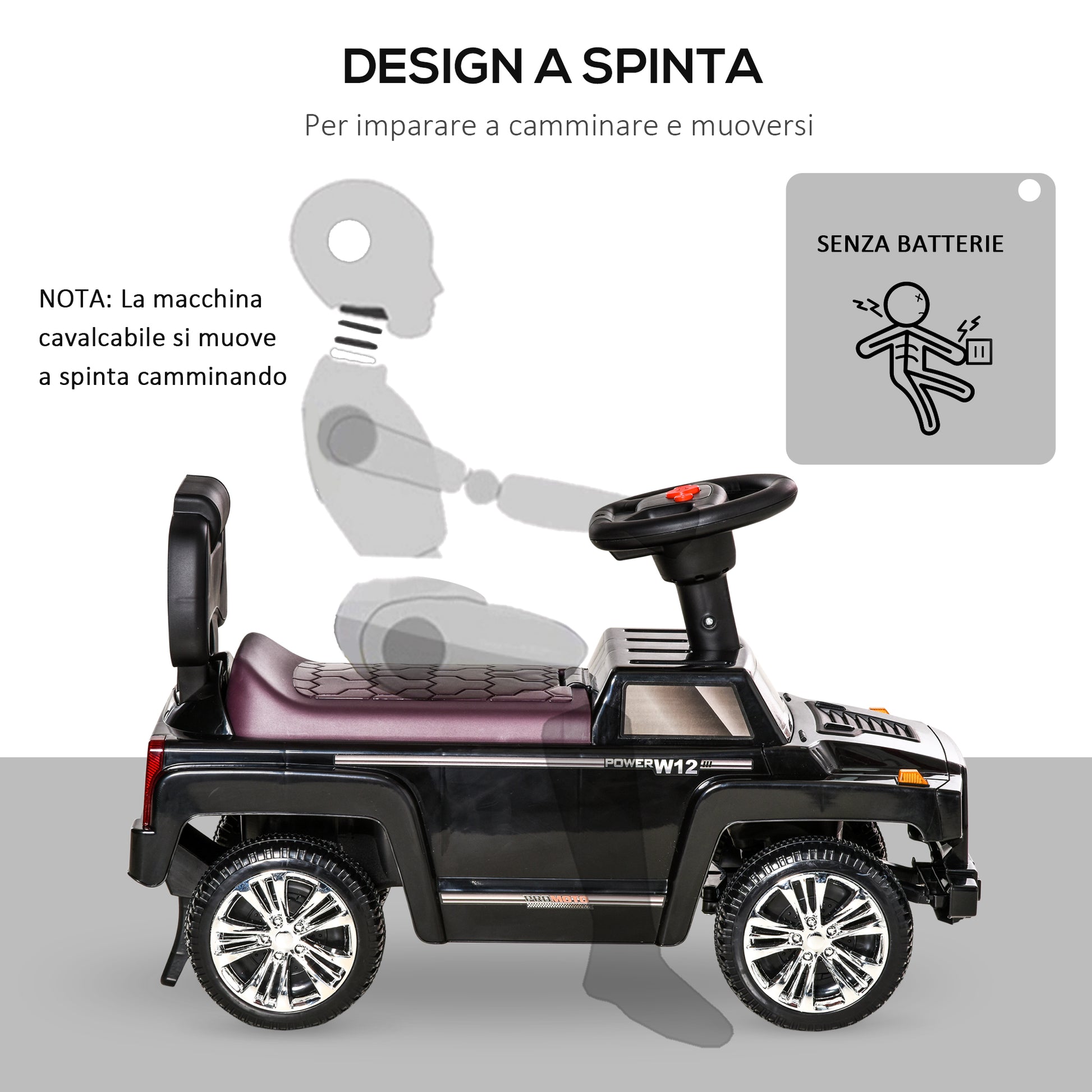 Off-Road Ride-On Toy Car for Children, Kids Car with Lights and Music, Age 18-36 Months, 68x30.5x41.5cm, Black