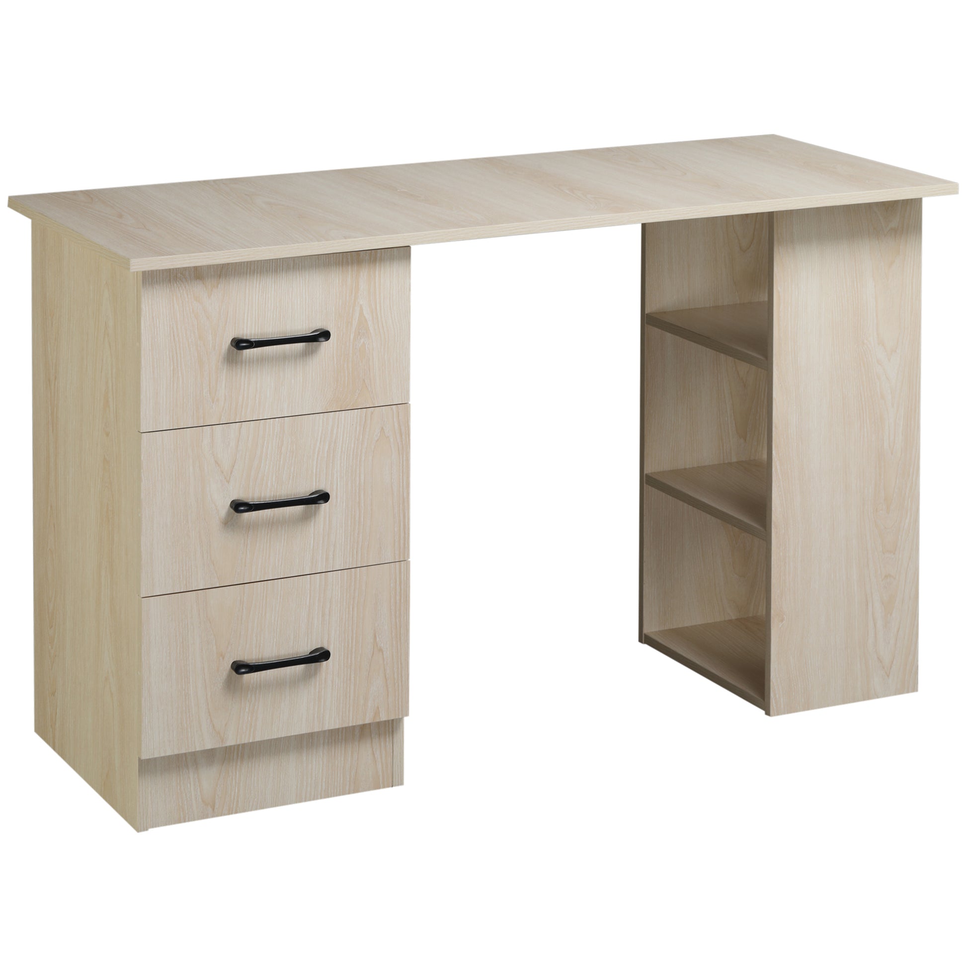 Desk with Storage, Computer Table 120 x 50 cm, Computer Desk with Shelves and Drawers, for Small Spaces, Bedroom, Natural Wood