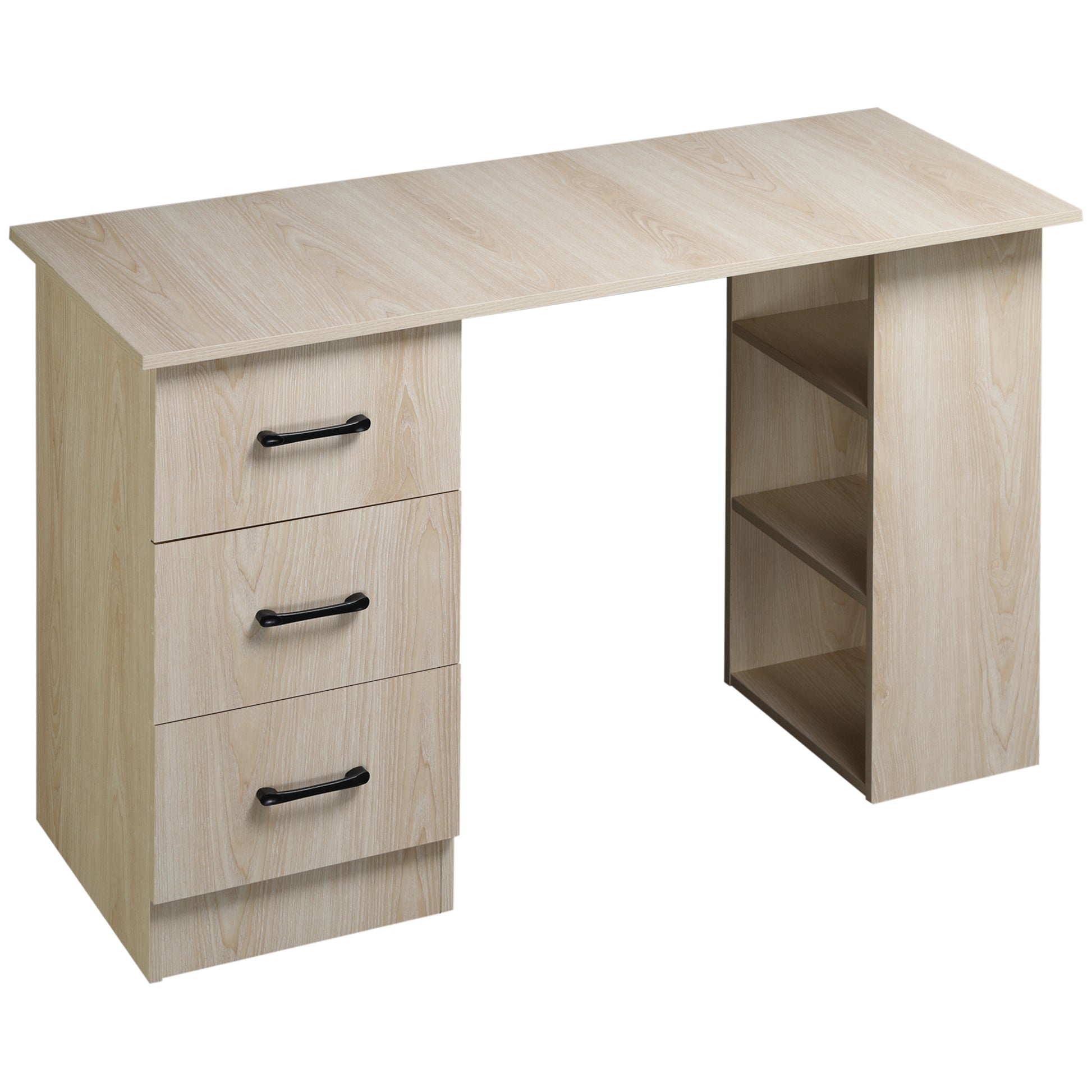 Desk with Storage, Computer Table 120 x 50 cm, Computer Desk with Shelves and Drawers, for Small Spaces, Bedroom, Natural Wood