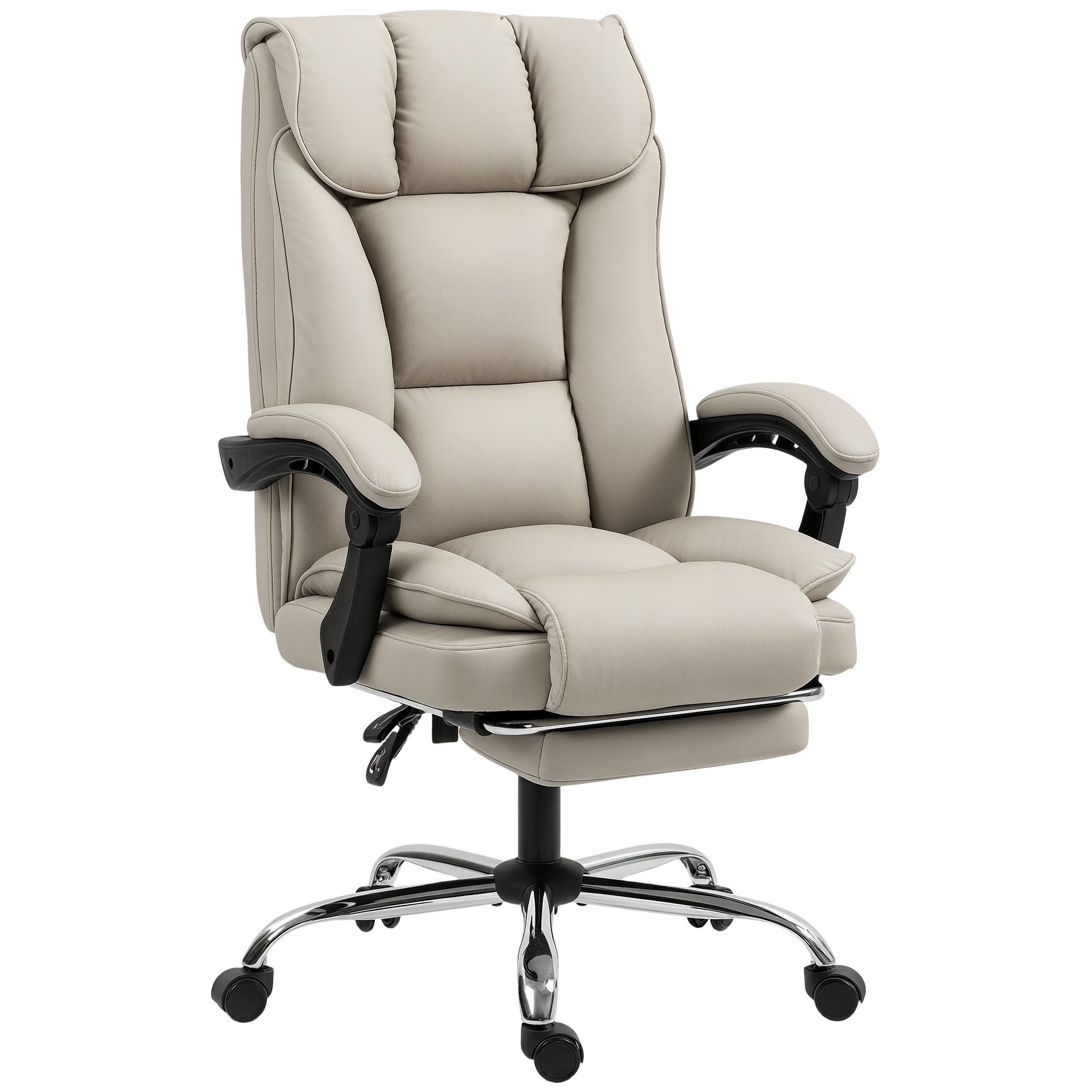 Office Chair with Footrest, High-Back Recliner, Thick Dual Padding, Durable PU Leather, Adjustable Height — Khaki