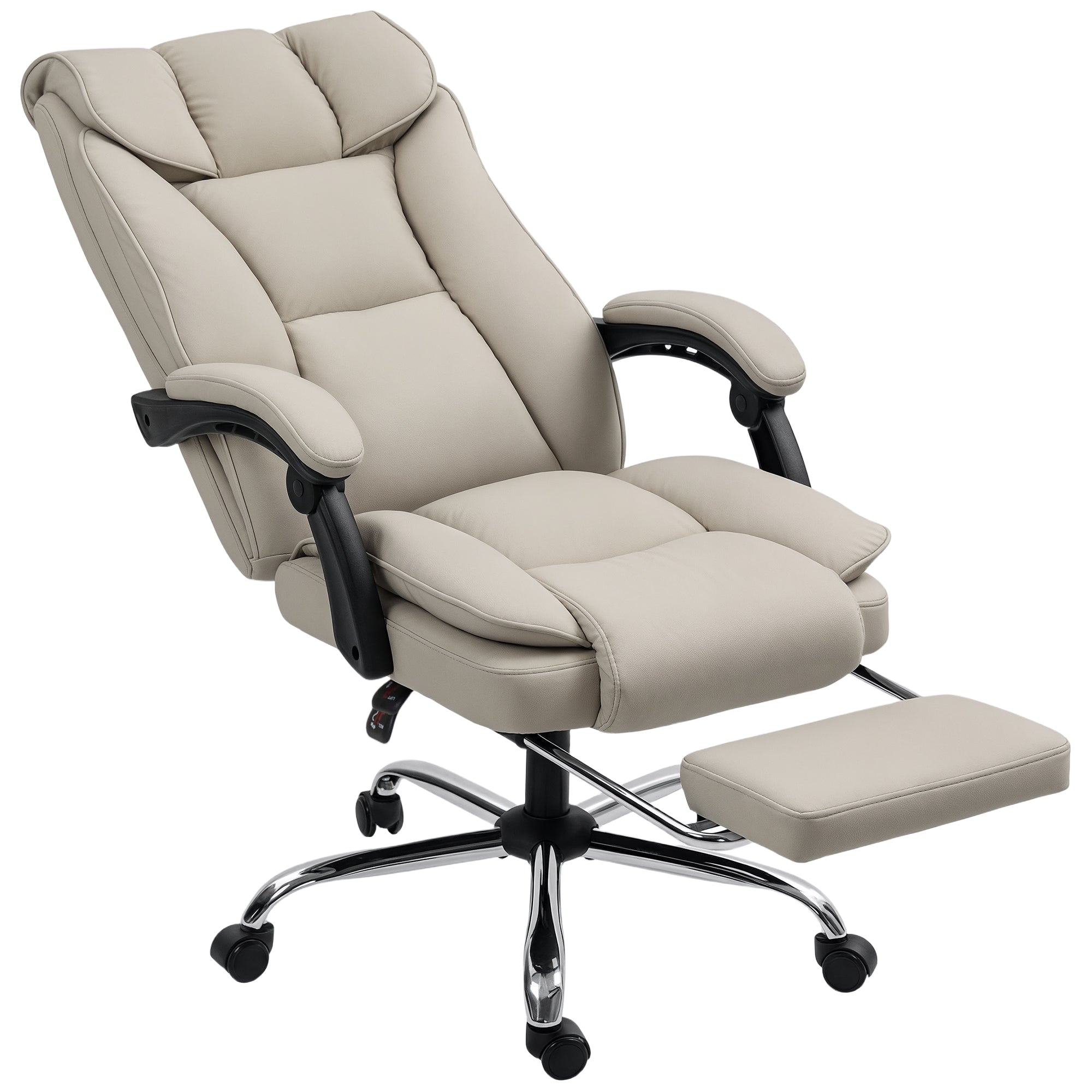 Office Chair with Footrest, High-Back Recliner, Thick Dual Padding, Durable PU Leather, Adjustable Height — Khaki