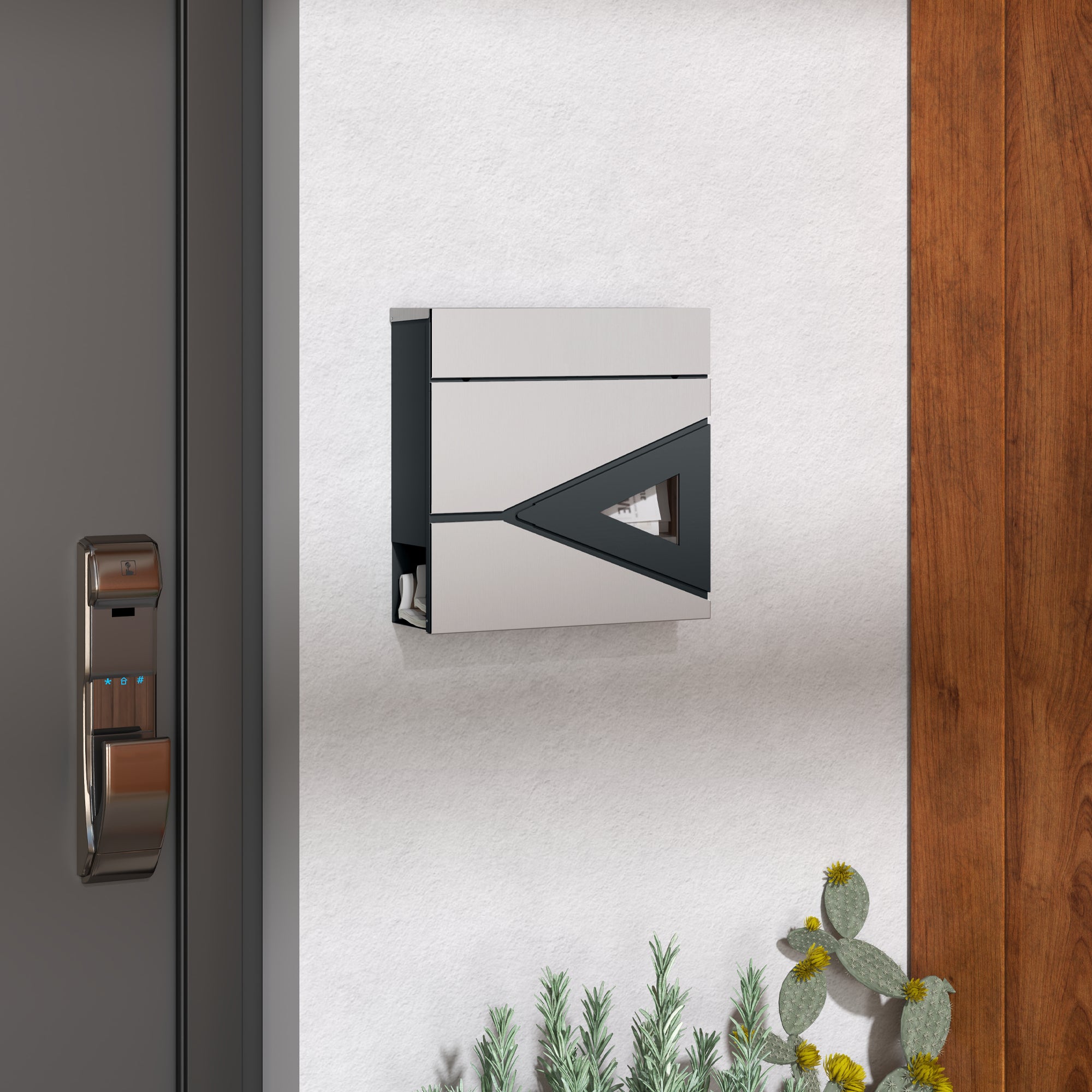 Wall Mounted Mailbox in Galvanized Steel, Lockable Outdoor Mailbox 2 keys provided, with window, mounting hardware, easy to install, 37 x 11 x 37 cm, silver
