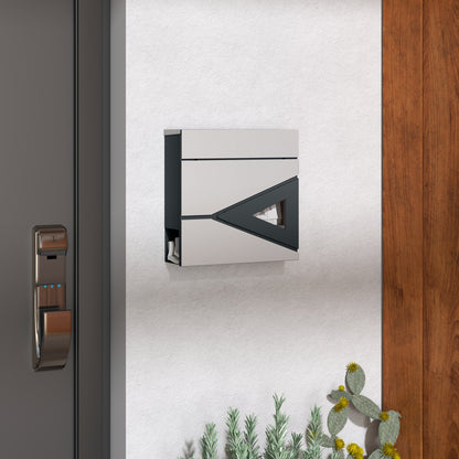 Wall Mounted Mailbox in Galvanized Steel, Lockable Outdoor Mailbox 2 keys provided, with window, mounting hardware, easy to install, 37 x 11 x 37 cm, silver
