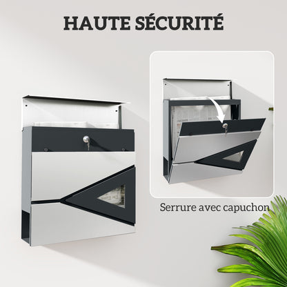 Wall Mounted Mailbox in Galvanized Steel, Lockable Outdoor Mailbox 2 keys provided, with window, mounting hardware, easy to install, 37 x 11 x 37 cm, silver