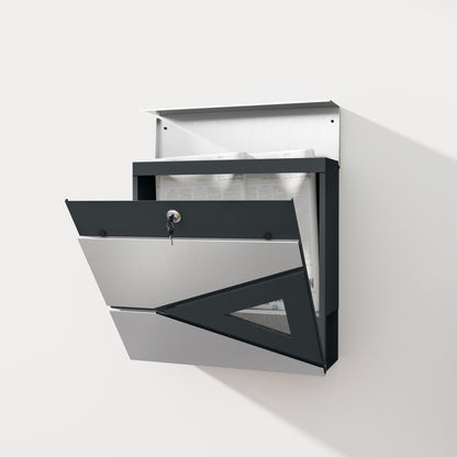 Wall Mounted Mailbox in Galvanized Steel, Lockable Outdoor Mailbox 2 keys provided, with window, mounting hardware, easy to install, 37 x 11 x 37 cm, silver