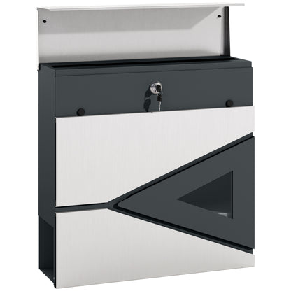 Wall Mounted Mailbox in Galvanized Steel, Lockable Outdoor Mailbox 2 keys provided, with window, mounting hardware, easy to install, 37 x 11 x 37 cm, silver