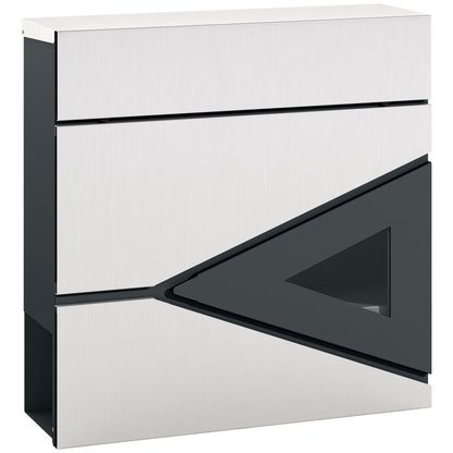 Wall Mounted Mailbox in Galvanized Steel, Lockable Outdoor Mailbox 2 keys provided, with window, mounting hardware, easy to install, 37 x 11 x 37 cm, silver