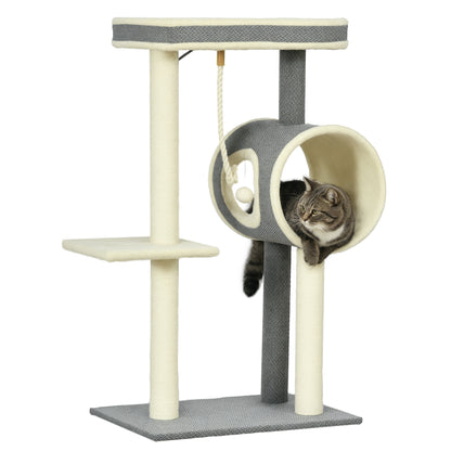 Scratching Tree 104 cm Cat Tree with Cat Cave, Cat Scratching Tree with Play Ball, Cat Tree with 2 Lounging Areas, Climbing Tree for Cats up to 5 kg, Cat Furniture, Sisal, Gray