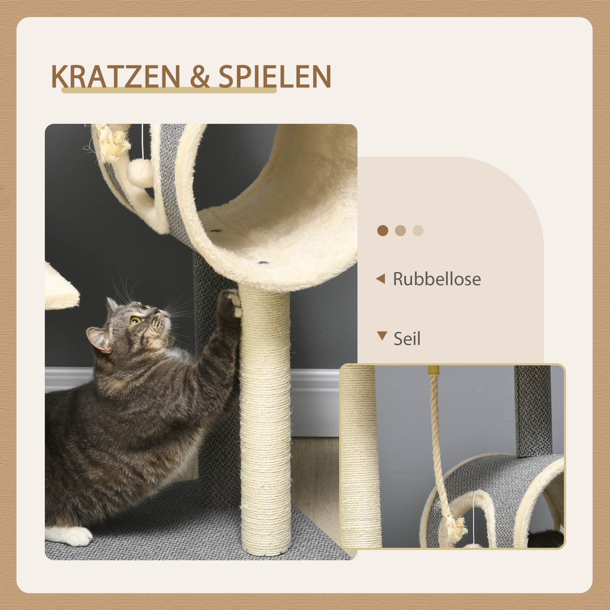 Scratching Tree 104 cm Cat Tree with Cat Cave, Cat Scratching Tree with Play Ball, Cat Tree with 2 Lounging Areas, Climbing Tree for Cats up to 5 kg, Cat Furniture, Sisal, Gray