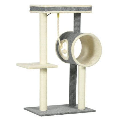 Scratching Tree 104 cm Cat Tree with Cat Cave, Cat Scratching Tree with Play Ball, Cat Tree with 2 Lounging Areas, Climbing Tree for Cats up to 5 kg, Cat Furniture, Sisal, Gray