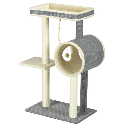 Scratching Tree 104 cm Cat Tree with Cat Cave, Cat Scratching Tree with Play Ball, Cat Tree with 2 Lounging Areas, Climbing Tree for Cats up to 5 kg, Cat Furniture, Sisal, Gray