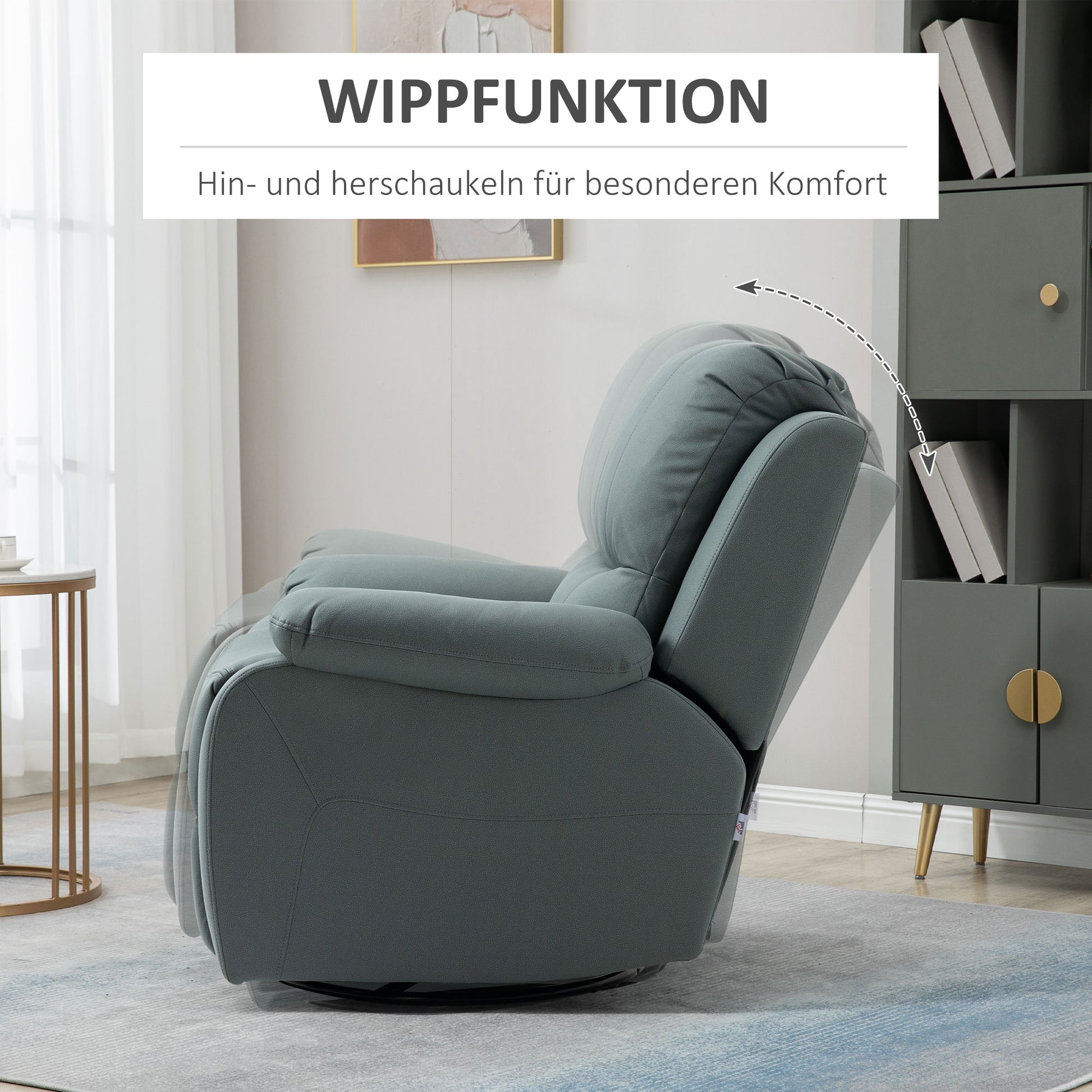 Recliner TV Armchair with Reclining Function, Footrest, Swivel TV Armchair with Pocket Spring System for Living Room, Bedroom, Green