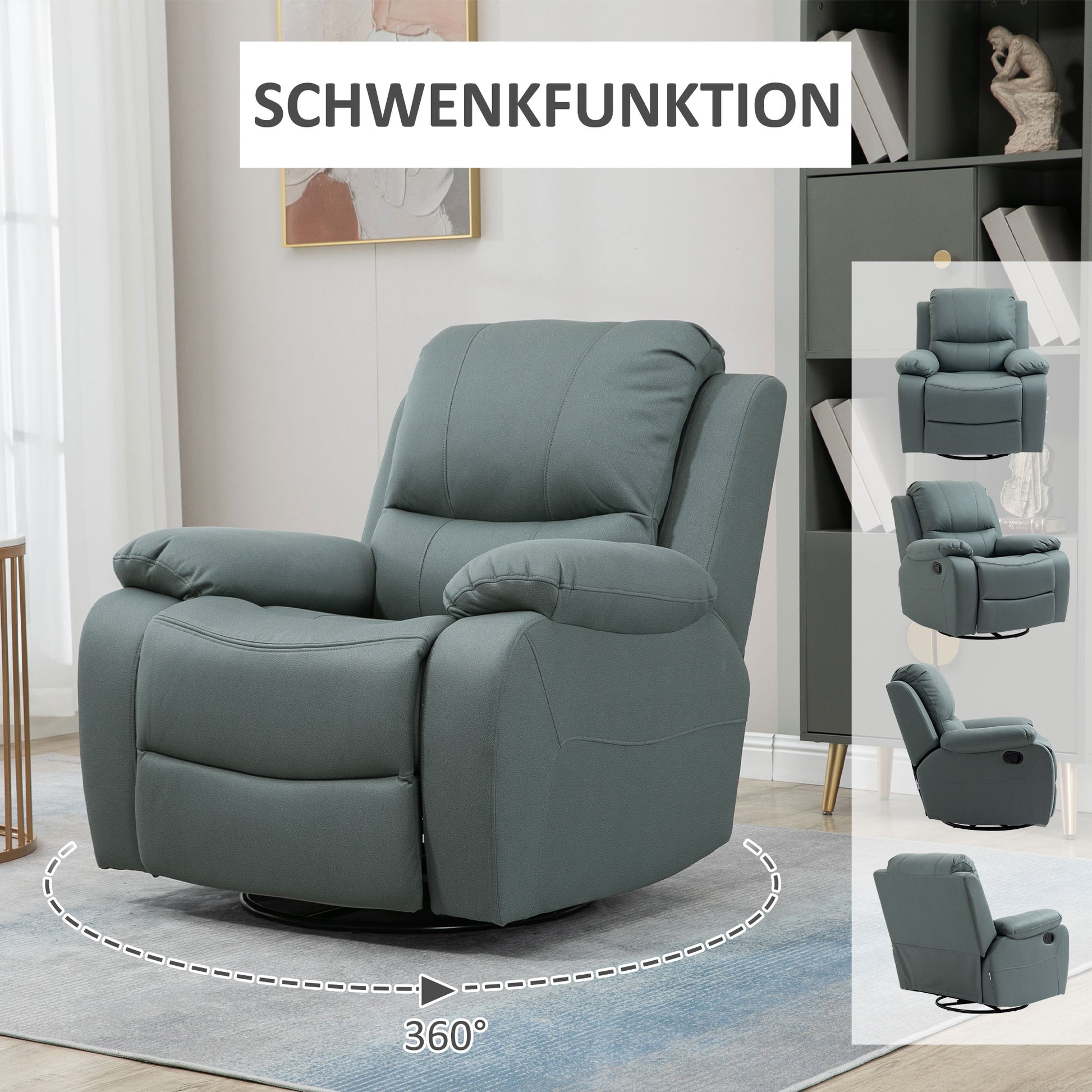 Recliner TV Armchair with Reclining Function, Footrest, Swivel TV Armchair with Pocket Spring System for Living Room, Bedroom, Green