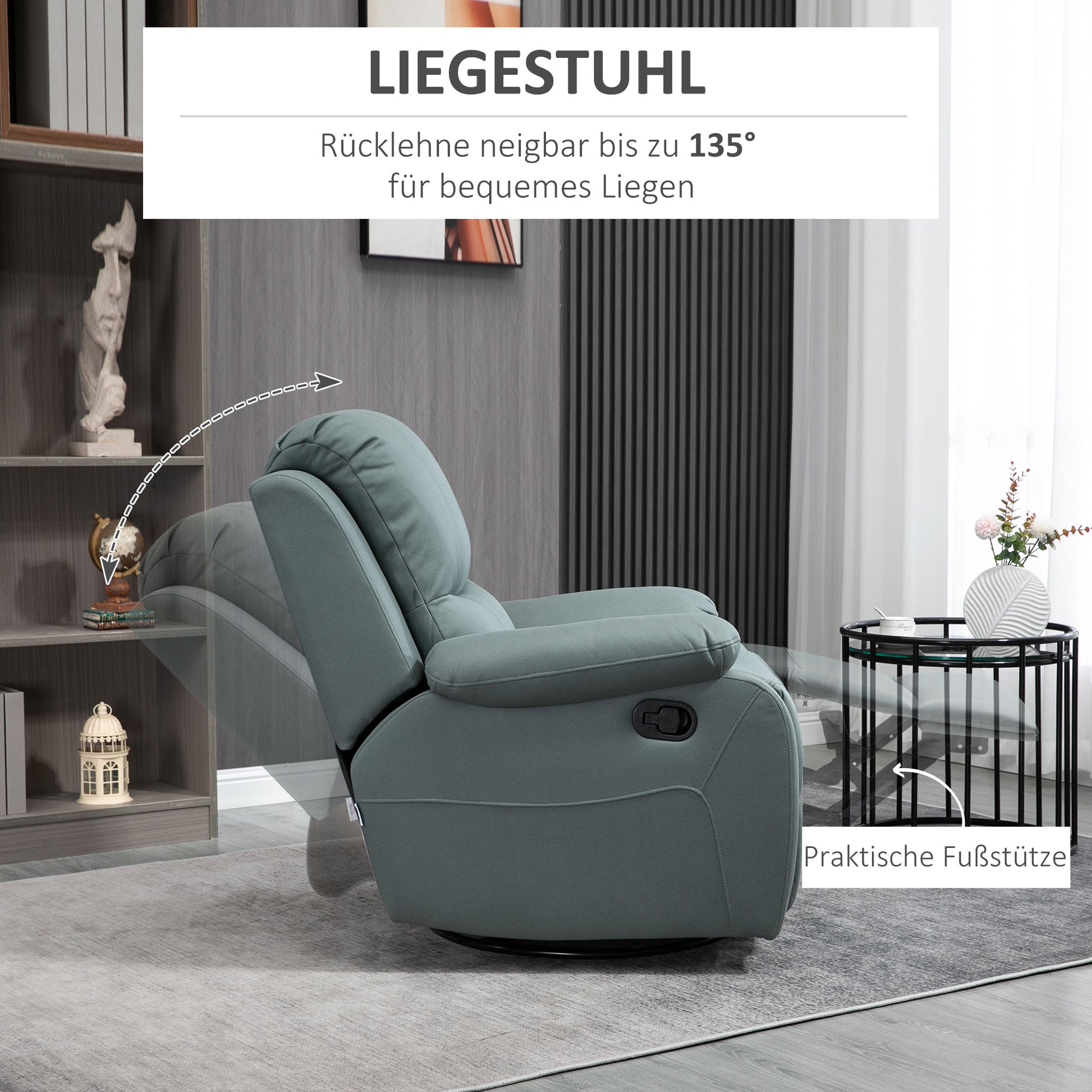 Recliner TV Armchair with Reclining Function, Footrest, Swivel TV Armchair with Pocket Spring System for Living Room, Bedroom, Green