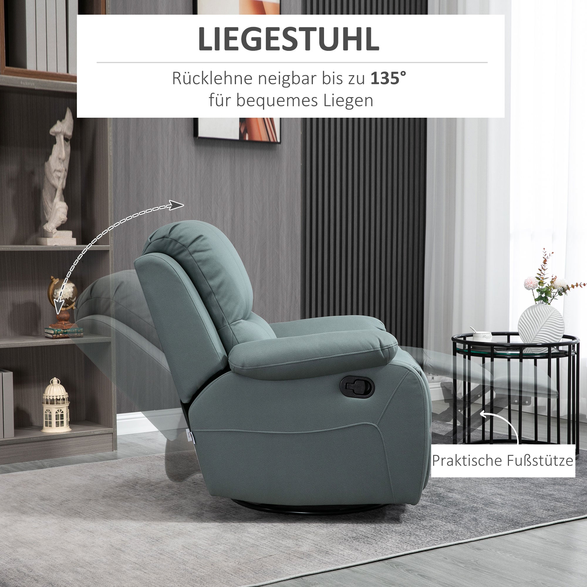 Recliner TV Armchair with Reclining Function, Footrest, Swivel TV Armchair with Pocket Spring System for Living Room, Bedroom, Green
