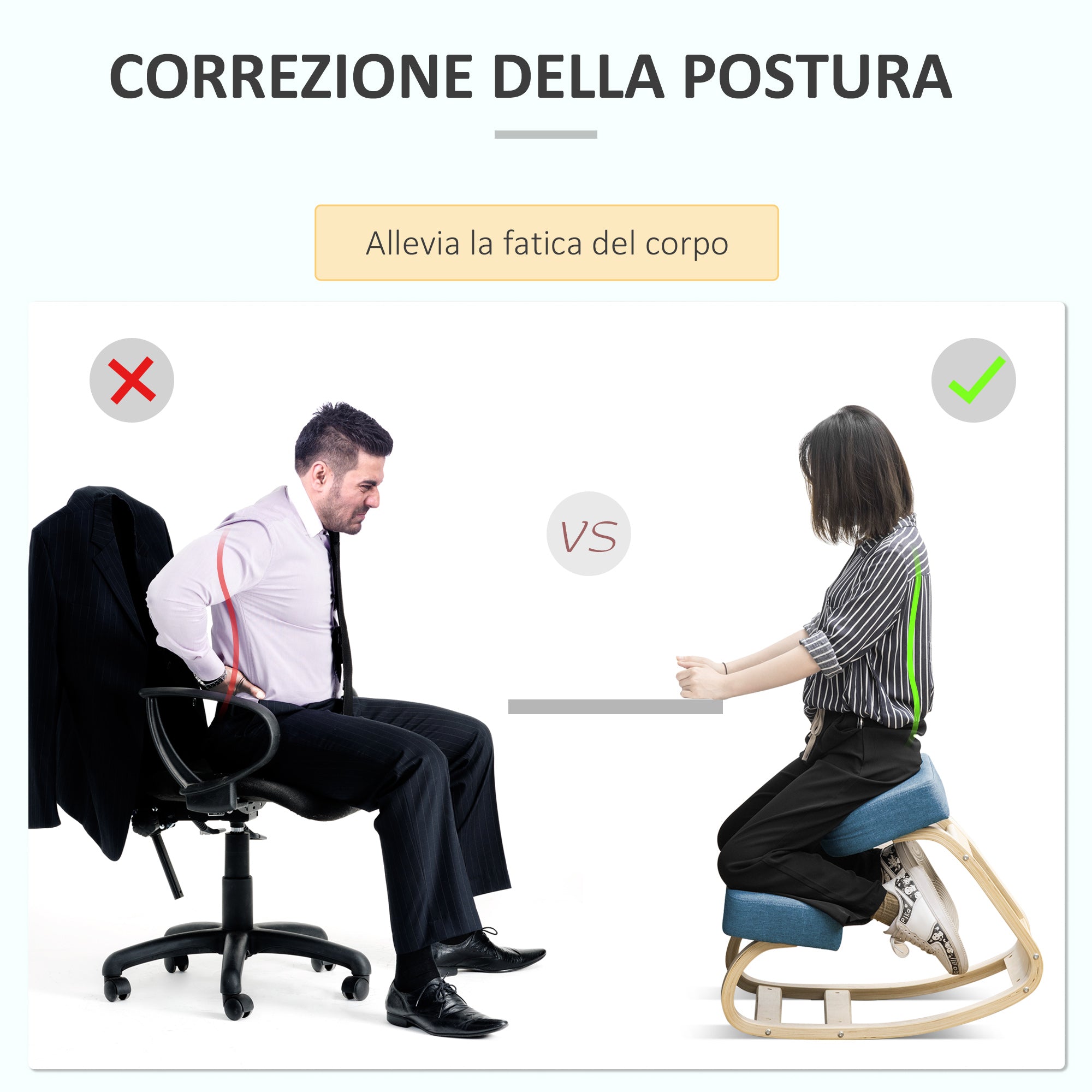 Ergonomic Kneeling Chair in Birch Wood, Posture Chair with Foam and Polyester Cushion for Home and Office, Blue
