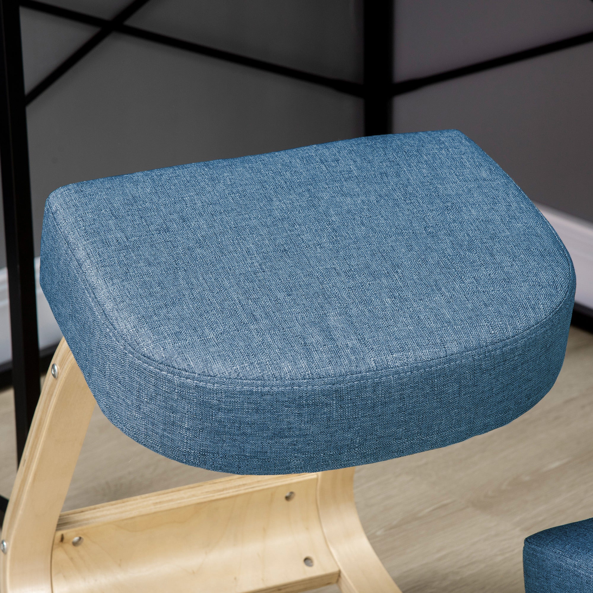 Ergonomic Kneeling Chair in Birch Wood, Posture Chair with Foam and Polyester Cushion for Home and Office, Blue