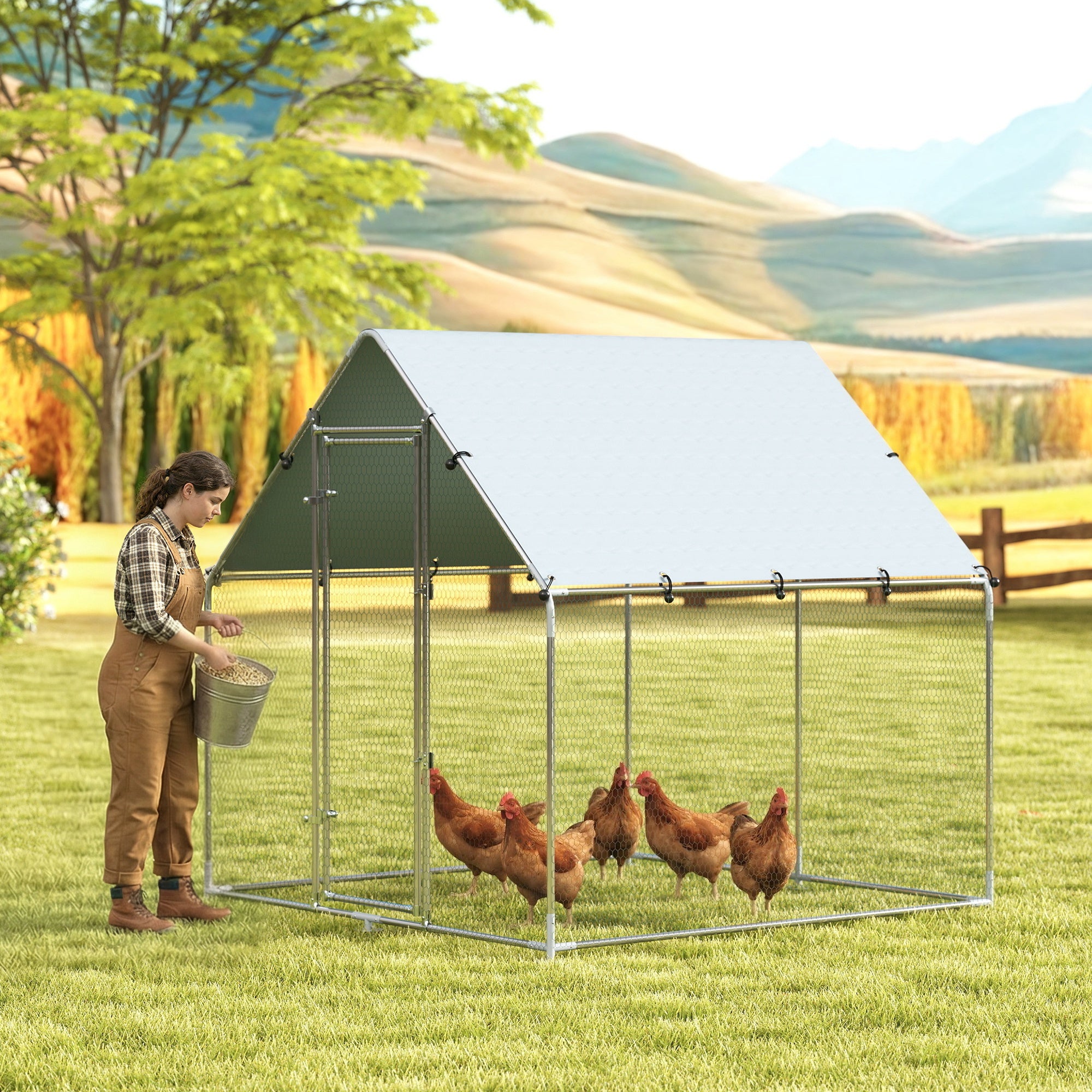 Walk-In Chicken Run 2 x 2 x 2 m – Galvanized Steel Enclosure with Weatherproof UV Roof, Lockable Door – Silver